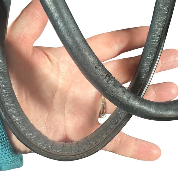 Linea Pelle Black Leather Handbag Tote Purse Croc Embossed Satchel crossbody - Picture 5 of 9